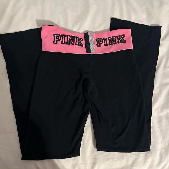 Y2K PINK Victoria's Secret BLING Flare Yoga Pants - Picture 1 of 4
